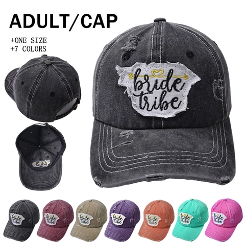 Bride Tribe Bestickte Washed Cotton Baseball Cap Distressed Retro Verstellbarer Outdoor Sonnenhut Für Junggesellinnenabschied