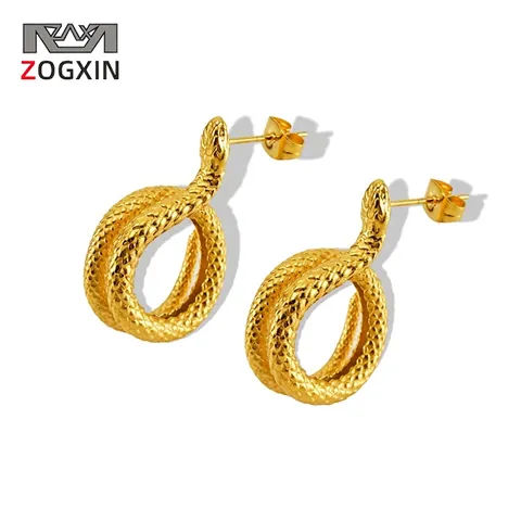 Snake Hoop Earrings 18K Gold Plated Stainless Steel Textured Scale Animal Shape Punk Gothic Retro Jewelry Women