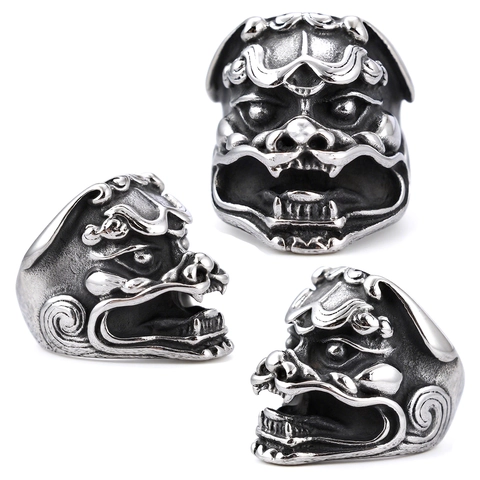 Anello Kylin Creatura Mitica Vintage Acciaio Inossidabile Intagliato Punk Retro Gotico Gioielleria Per Uomini