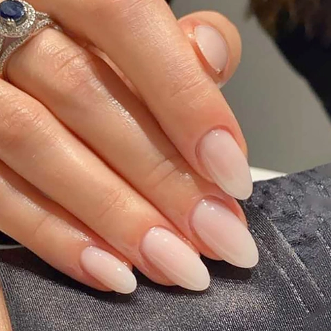 Glossy Press On Nails Translucent Milky White Nude Almond Shape Long Simple INS Style False Nails Artificial Daily Y-418