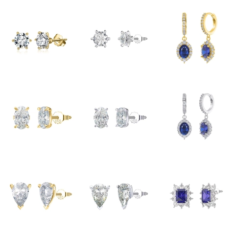 Luxury 925 Sterling Silver Earrings Sparkly Colorful Zircon Geometric Stud Hoop Drop Jewelry For Women Elegant Anniversary