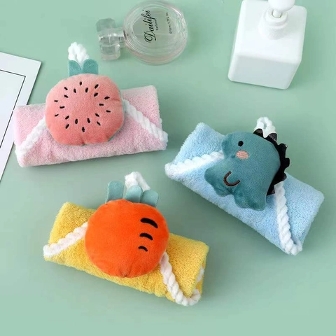 Hanging Hand Towels Coral Fleece Super Absorbent Soft Quick Dry Cartoon Animal Shape For Bathroom Kitchen