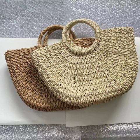Borsa A Spalla In Paglia Intrecciata A Mano Vintage Estate Spiaggia Vacanze Borsa Tote Stile Boho