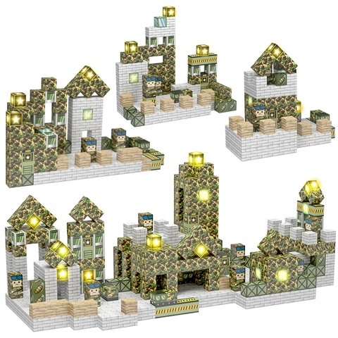 Military Magnetic Building Blocks LED Light Up Camouflage Soldier Figures ABS Plastic Construction STEM Toys Kids Boys