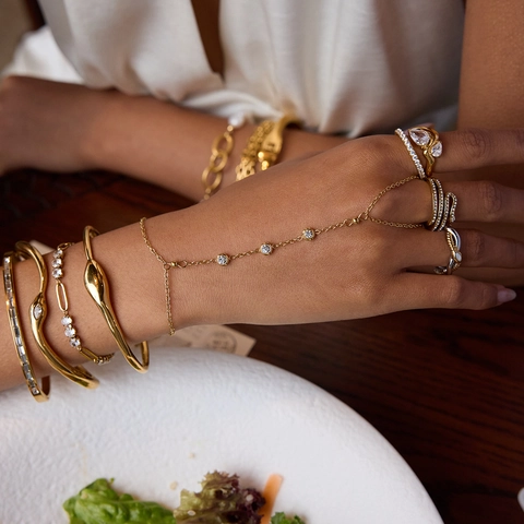 Snake Jewelry Stainless Steel Zirconia Waterproof Hypoallergenic Trendy For Women Fashion Bracelet Ring Hand Chain