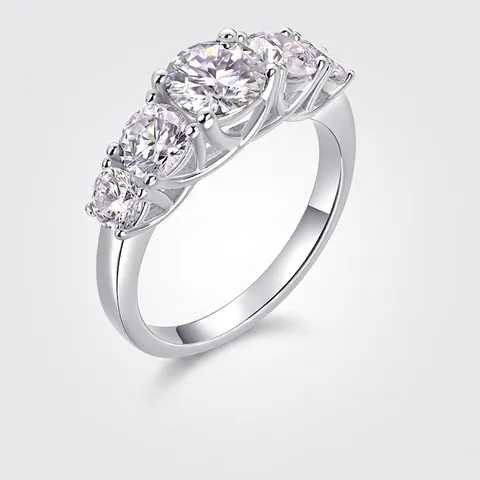 Lussuoso Anello in Argento Sterling 925 con Moissanite per Donna Fascia Anniversario a Cinque Pietre Gioielli Eleganti