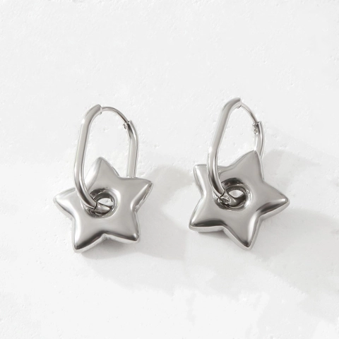 Roestvrijstalen Ster Hoop Oorbellen 18K Verguld 3D Hol Pentagram Hanger Voor Dames Minimalistische Sieraden