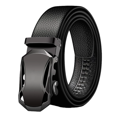 Men Business Casual PU Leather Belt Black Lychee Texture Automatic Buckle Waist Strap For Office Daily Wear Fashion Trouser Belt