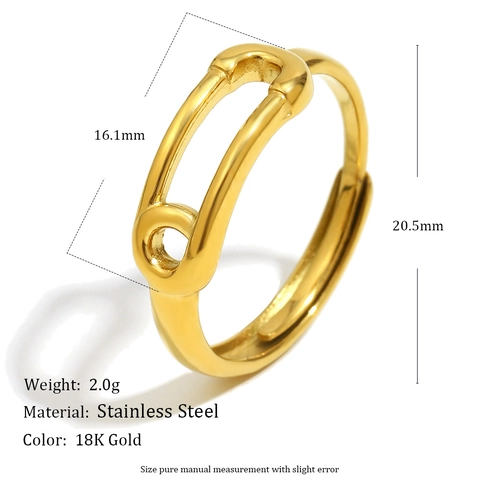 Sicherheitsnadel Ring 18K Gold Beschichtet Edelstahl Verstellbar Minimalistischer Geometrischer Fingerschmuck Damen