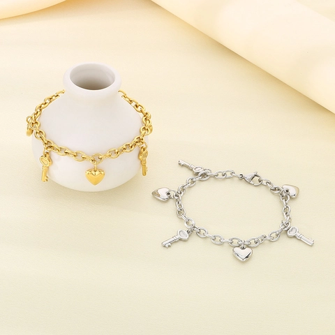 Bracciale Con Charms In Acciaio Inossidabile Da Donna Con Ciondoli A Cuore E Chiave Gioielli Con Catena A Maglie