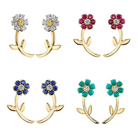 Flower Stud Earrings With 925 Sterling Silver Earring Post Copper Zircon Vintage Floral Jewelry For Women