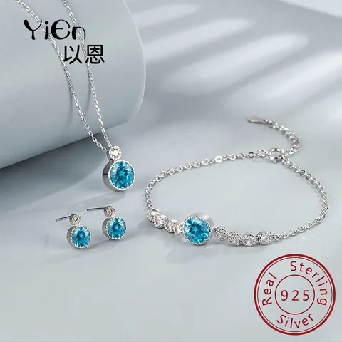925 Sterling Silver Heart Jewelry Set For Women Light Luxury Rhinestone Pendant Necklace Bracelet Stud Earrings Fashion Accessories