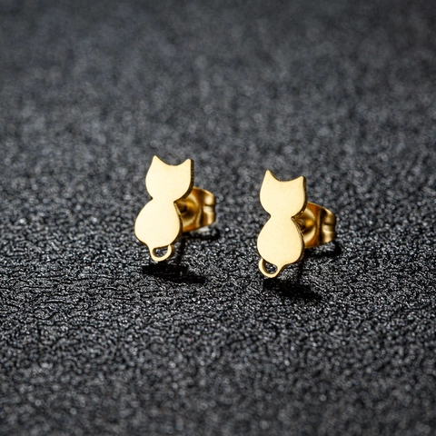 Minimalist Stainless Steel Cat Silhouette Stud Earrings Cute Kitten Animal Ear Jewelry For Women Teens Daily Wear Gift