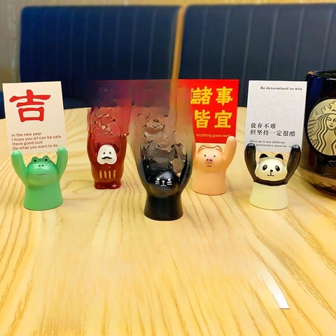 Cute Cartoon Animal Card Holder Resin Desktop Ornament Inspirational Memo Note Stand Panda Pig Frog Mini Figurine Decor