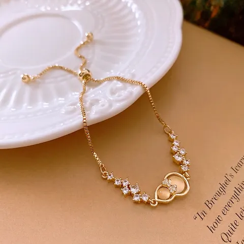 Bracciale Regolabile Rame Zircone Opale Sintetico Elegante Stile Cinese Gioielli Per Donne
