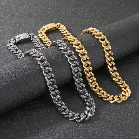 Herren Cuban Link Panzerkette 316L Edelstahl Gehämmerte Textur Vintage Robust Hip Hop Streetwear Schmuck