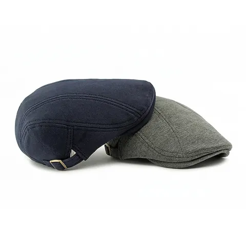 Retro British Knitted Cotton Beret Flat Cap Newsboy Hat For Men Women Adjustable Metal Buckle Vintage Casual