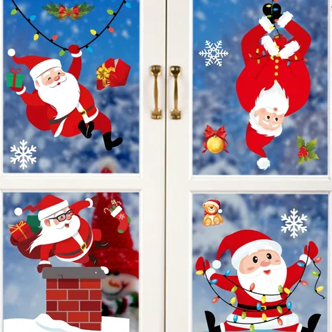 Pegatinas Navidad Para Ventanas PVC Estático Copo Nieve Papá Noel Reno Calcomanías Para Cristal Decoración Fiesta Hogar