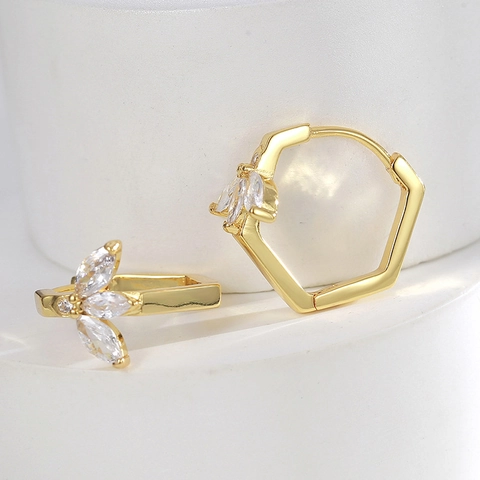 Eleganti Orecchini a Cerchio in Rame con Zirconia a Foglia Francese Placcati in Oro Geometrici per Donna Gioielli Regalo Nozze