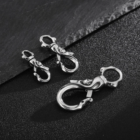 Stainless Steel Skull Head Pendant Keychain Lobster Clasp Hook Gothic DIY Jewelry Making Accessory Necklace Keyring