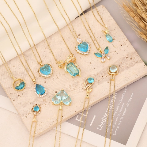 Collana Con Ciondolo A Cuore Farfalla Cigno Blu Ghiaccio Placcata In Oro Rame Zircone Cristallo Catena Da Clavicola Gioielli Da Donna