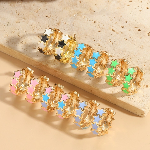 Orecchini a Cerchio con Stella in Rame Vintage Francese Colorati con Goccia d'Olio Fibbie per Orecchie Donna Gioielli Personalizzati