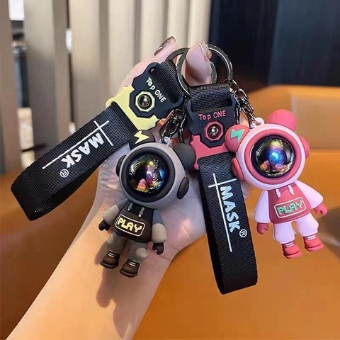 Astronaut Spaceman Bear Keychain Silicone Soft Rubber Cartoon Bag Pendant Car Key Ring Trendy Accessory For Kids Friends