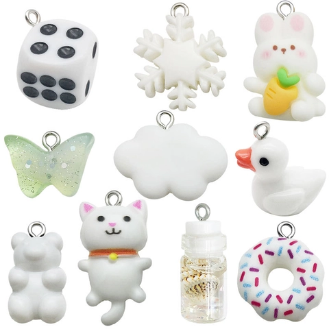 White Resin Cartoon Bear Duck Charms DIY Jewelry Making Pendants For Keychain Bracelet Necklace Resin Animal Fruit Shape Accessories