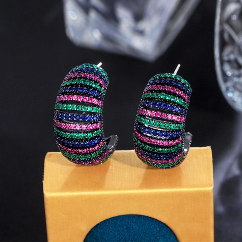 Retro Luxury Hollow C-Shaped Hoop Earrings For Women Copper Zirconia With 925 Sterling Silver Earring Post Fashion Jewelry