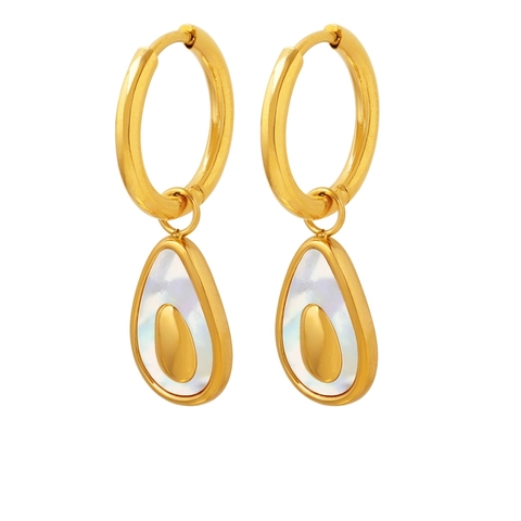 Avocado Vorm Druppel Oorringen Titanium Staal Witte Kunstparelmoer Ingelegd Geometrische Retro Mode Sieraden Voor Dames