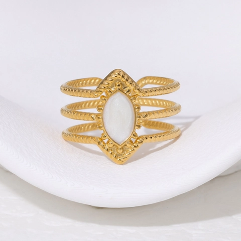 Bague Ouverte Vintage En Acier Inoxydable Plaquée Or 18K Marquise Émail Bijoux De Doigt Réglables Pour Femmes