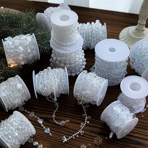 Guirlande De Perles De Noël Irisées Chaîne Acrylique Transparente Étoile Flocon Coeur Décor Pour Sapin Bricolage Fête