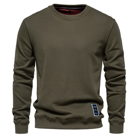 Herren Crewneck Sweatshirt Pullover Langarm Einfarbig Baumwollmischung Lässig Lose Passform Rippstrick Mode Herbst