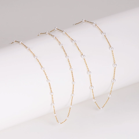 Station Künstliche Perlenkette 304 Edelstahl Vergoldet Minimalistischer Eleganter Schmuck Für Damen Verstellbare Kette