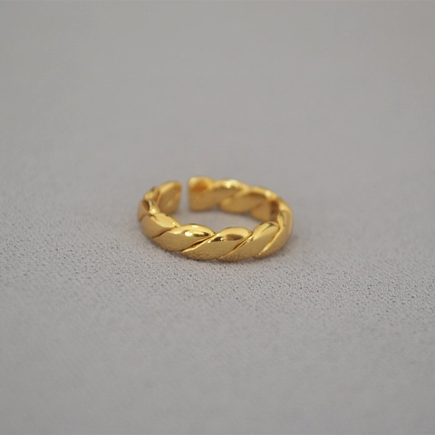 Anello Aperto Minimalista in Ottone per Donna Placcato Oro 18K Design a Treccia Attorcigliata Anello Regolabile Gioielli