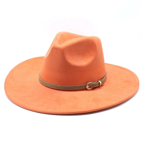 Cappello Fedora A Tesa Larga Vintage Scamosciato Poliestere Jazz Berretto Per Uomini Donne Con Cintura In Pelle Decorativa Fibbia