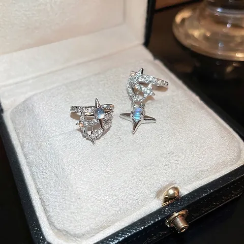 Ear Cuff Stella Pietra Di Luna Asimmetrici Rame Zircone Perno In Argento Clip Cartilagine Gioielli Minimalisti Donna