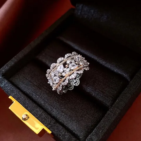 Hollow Lace Open Rings For Women Copper Adjustable Cubic Zirconia Vintage Baroque Light Luxury Index Finger Jewelry