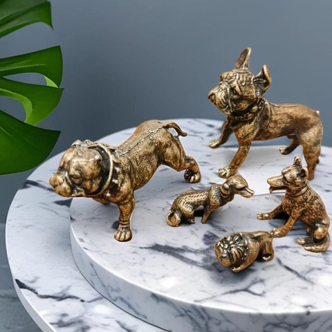 Retro Messing Hondenfiguren Antiek Brons Bulldog Duitse Herder Miniatuur Dier Sculptuur Home Office Bureau Ornament Vintage Handwerk