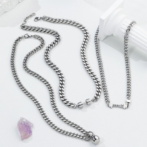 Halter Barbell Hanger Ketting Roestvrij Staal Cubaanse Schakelketting Fitness Sportschool Sport Hip Hop Sieraden Heren Dames