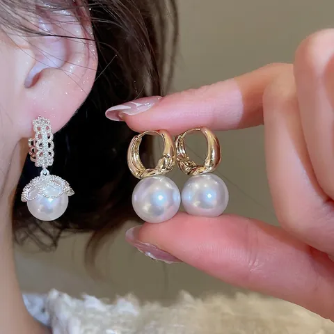 Französische Vintage Künstliche Perlenohrringe Für Damen Elegante Runde Legierung Scharnier Reifen Mit 925 Sterling Silber Ohrstecker