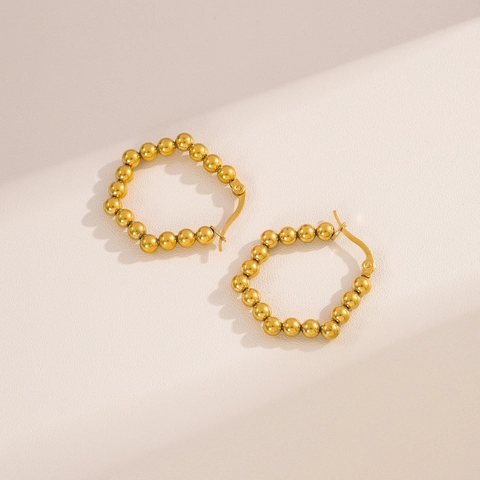 Gouden Kraal Vierkante Hoop Oorbellen Roestvrij Staal Geometrisch Retro Gepolijst Dames