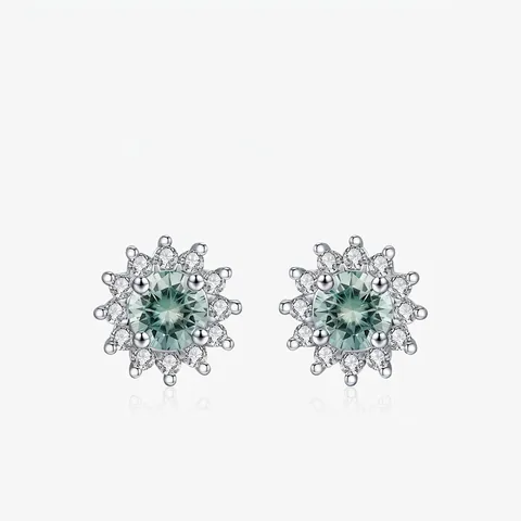 Sunflower Snowflake Stud Earrings 925 Sterling Silver Green Moissanite Zircon Elegant Luxury Jewelry For Women