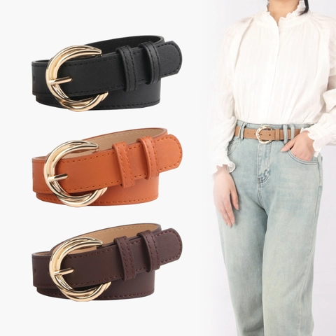 Women Fashion Faux Leather Belt Alloy Pin Buckle Waist Strap For Jeans Dresses Versatile Elegant Accessory
