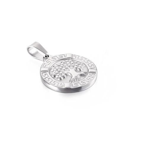 Lebensbaum Anhänger Halskette Edelstahl Griechischer Schlüsselrand Silber Rund Oval Schmuck Für Herren Damen