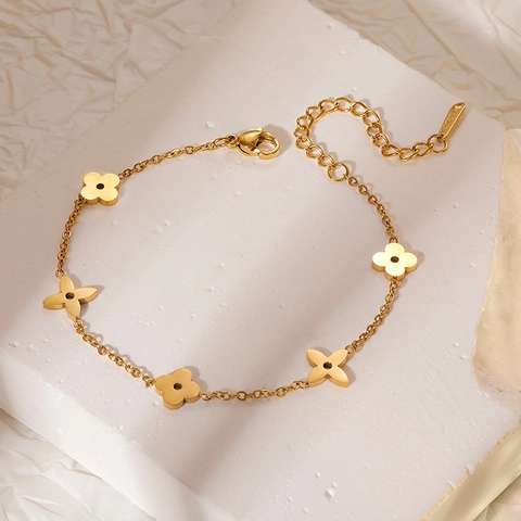 Bracciale in Acciaio Inossidabile Oro con Cuore Quadrifoglio Nodo per Donna Gioiello di Lusso con Catena a Maglie Regolabile