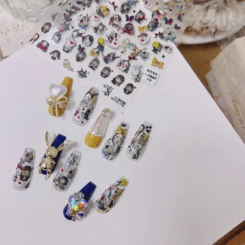 Pegatinas Uñas 5D Relieve Gótico Halloween Calabaza Cráneo 3D Calcomanías Auto Adhesivas Decoraciones Dibujos Animados Retro