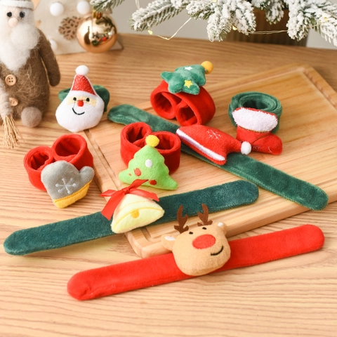 Bracelet Slap de Noël en Peluche Père Noël Renne Bracelet pour Enfants Fête Favorise Bracelet Festif Cadeau de Vacances Décoration