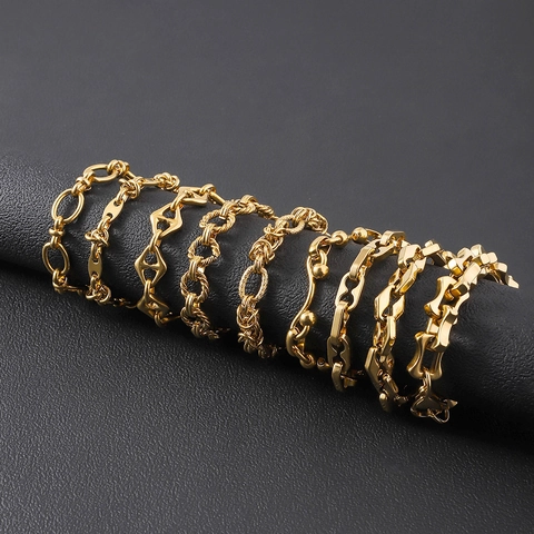 Fashion 18K Gold Plated Stainless Steel Chain Bracelet For Men Women Ins Style Geometric Jewelry