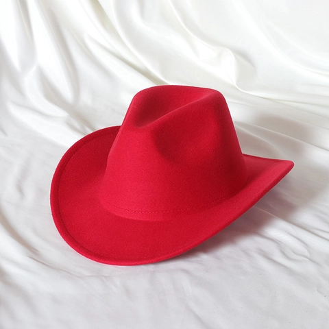 Classic Western Cowboy Hat Wide Brim Polyester Felt Jazz Fedora Sun Protection Solid Color For Men Women